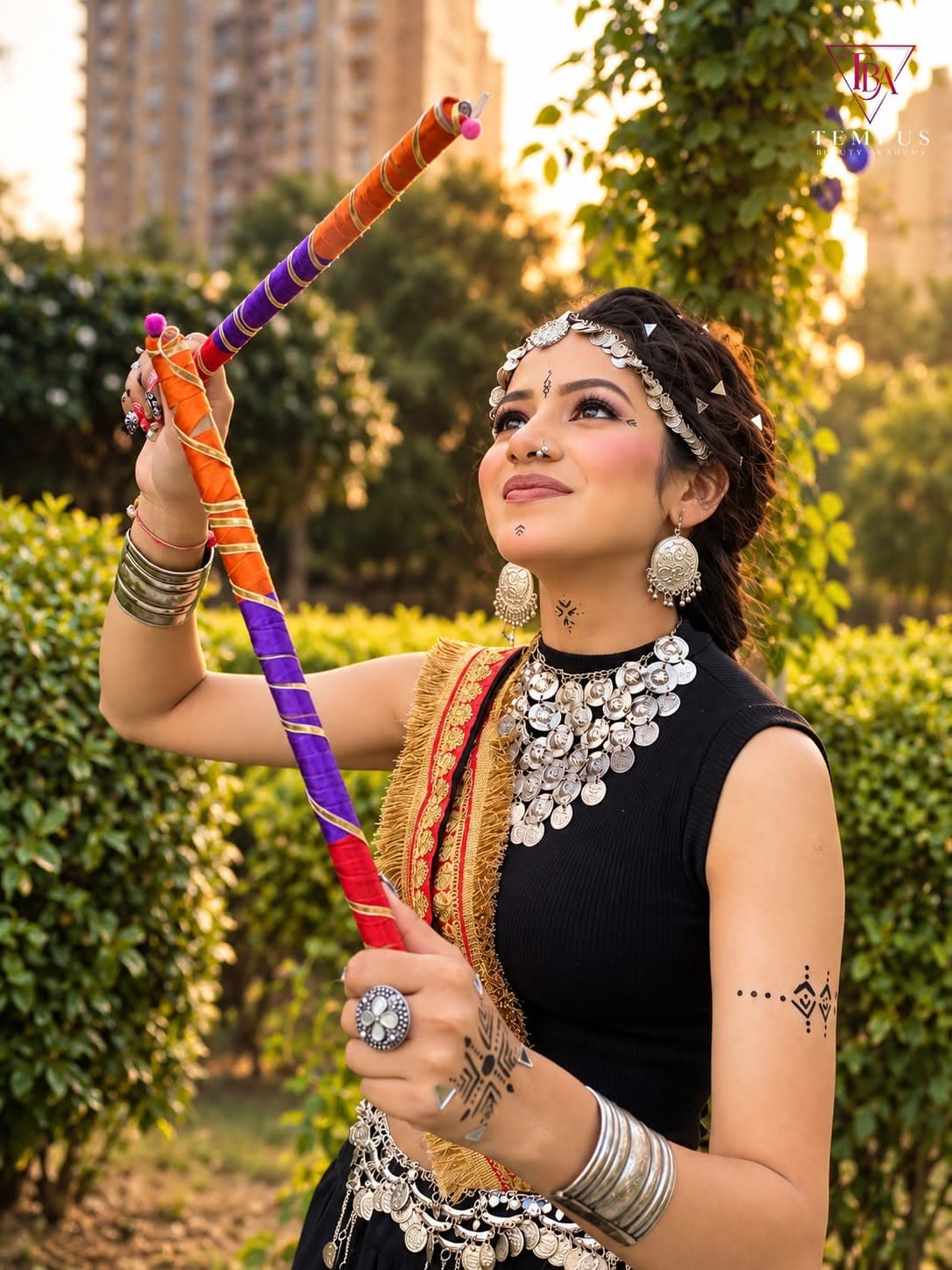 Model with coloured outfit